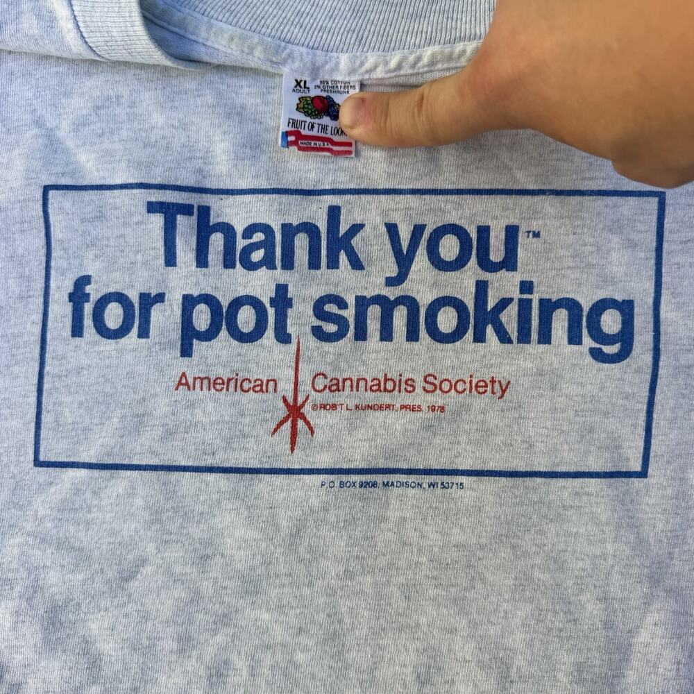 Vintage 90s Pot Smoking American Cancer Society Parody Tee XL Cannabis Weed